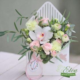 Конверт с цветами белоснежный - Цветочная мастерская Элен